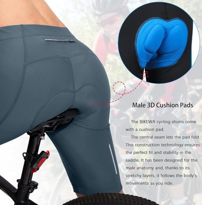 Bikewa Men's Bike Shorts 3D Padded Cycling Road Biking Mountain Riding Biker Bicycle UPF 50+ Cycle Shorts Zipper Pockets - Image 4