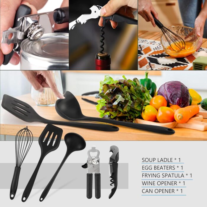 Camping Cooking Essentials Utensils Set - Camp Cookware Kitchen Accessories Kit, Camper Gear Must Haves, Stainless Steel & Silicone, RV Car Portable Outdoor Equipment Tool - Image 4
