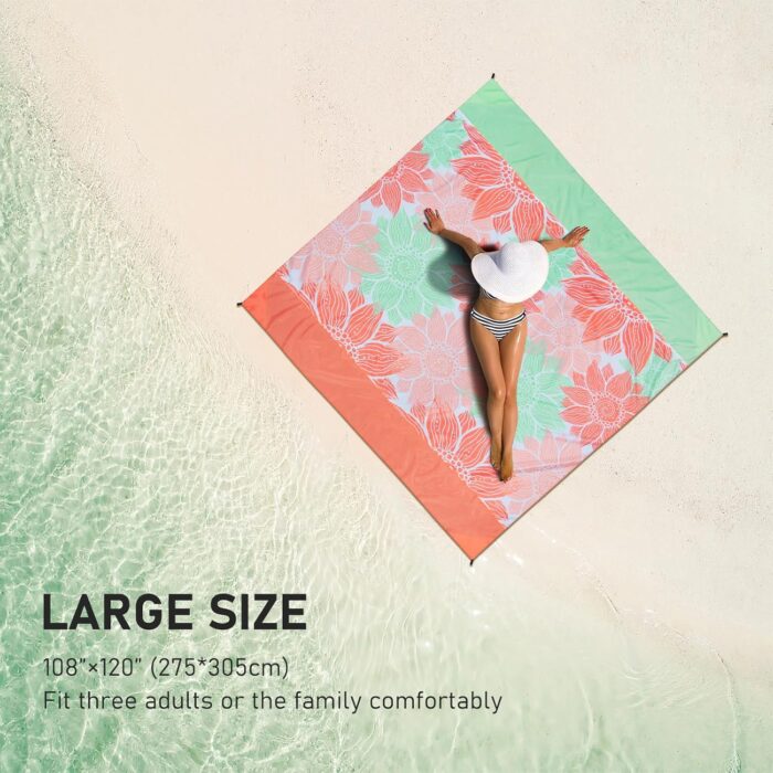 Beach Blanket Waterproof Sandproof Extra Large Beach Mat 79" X 83"/120"x108"for 1-8 Adults Quick Drying Durable Outdoor Picnic Mat for Beach Travel Camping Hiking - Image 6