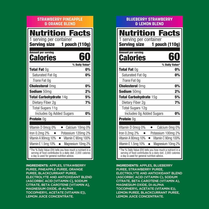 GoGo squeeZ Active Fruit Blend with Electrolytes | 18-Count Variety Pack | Blueberry Strawberry Lemon & Strawberry Pineapple Orange | Made with Real Fruit and Antioxidants Vitamin A, Vitamin E, & Vitamin C​ - Image 2
