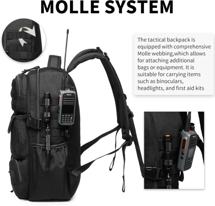Wotony Tactical Backpack - Military waterproof backpack with multiple pockets and tactical gear for the outdoors (Black, 30L) - Image 4