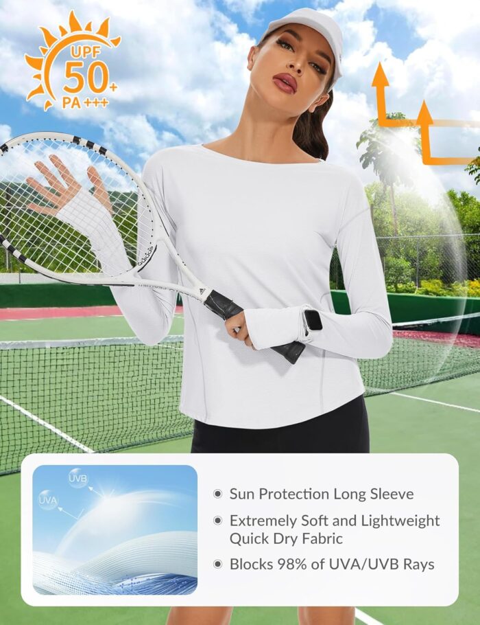 Loovoo Women's Long Sleeve Running Shirts Workout Tops UPF 50+ Sun Shirt Quick Dry Athletic T-Shirts with Watching Window - Image 2