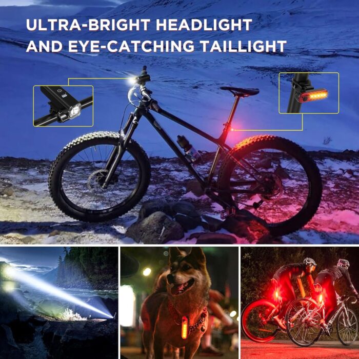 2025 New Bike Lights for Night Riding, Aluminum 1200 Lumens Rechargeable Super Bright Bicycle Headlight and Back Taillight, Waterproof LED Display 6+4 Modes Bicycle Lights Sets - Image 7