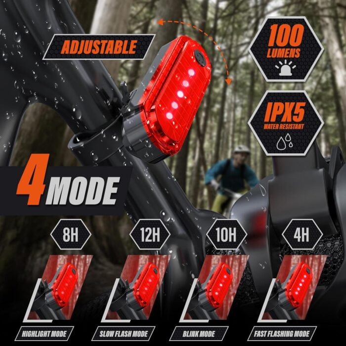 Rechargeable Bike Lights, Ultra Bright Bicycle Lights for Night Riding, Road Mountain Bike Accessories for Kids Adults - Bike Headlight with Tail Light - Image 3