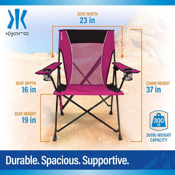 Kijaro Dual Lock Portable Camping Chairs - Enjoy the Outdoors with a Versatile Folding Chair for Sports, Lawn - Dual Lock Feature Locks Position – Hanami Pink - Image 3