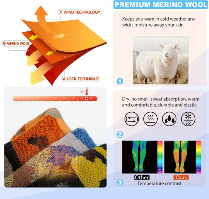 Hylaea Merino Wool Ski Socks, Cold Weather Socks for Snowboarding, Snow, Winter, Thermal Knee-high Warm Socks, Hunting - Image 2