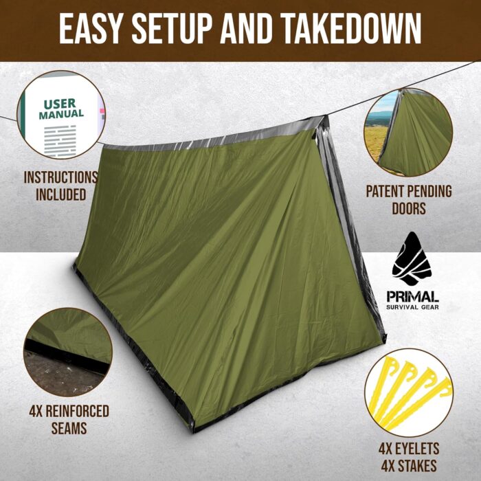 Orange Polyester Survival Tent with Doors - Compact, Durable, All-Season Shelter for Camping, Hiking, and Emergency Preparedness - Image 7