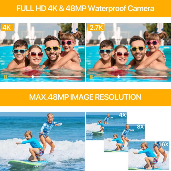 4K Underwater Camera with 64GB Card, 11FT Waterproof Camera Dual-Screen Selfie Underwater Cameras for Snorkeling 16X Digital Zoom Waterproof Digital Camera 2 Batteries (Blue) - Image 6