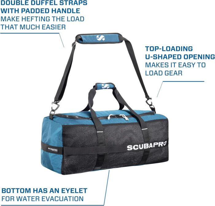 SCUBAPRO Sport 95 Mesh Dive Bag with Double Duffel Straps and Adjustable Shoulder Strap for Scuba Diving Gear, Denim Blue Color Fabric - Image 5
