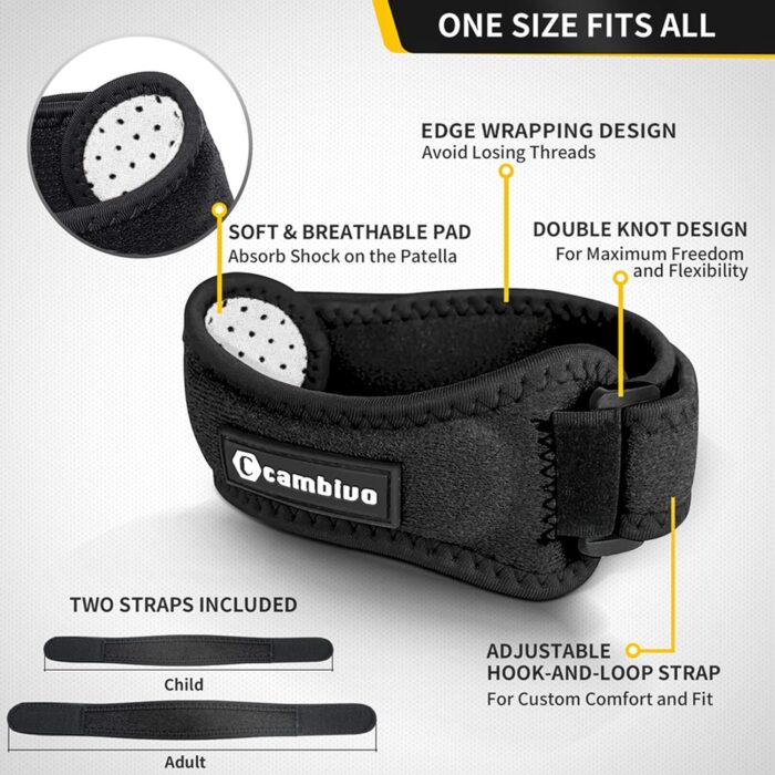 CAMBIVO 2 Pack Knee Braces for Women and Men, Patella Knee Support Strap, Basketball, Running, Hiking, Volleyball, Tennis, Squats - Image 2