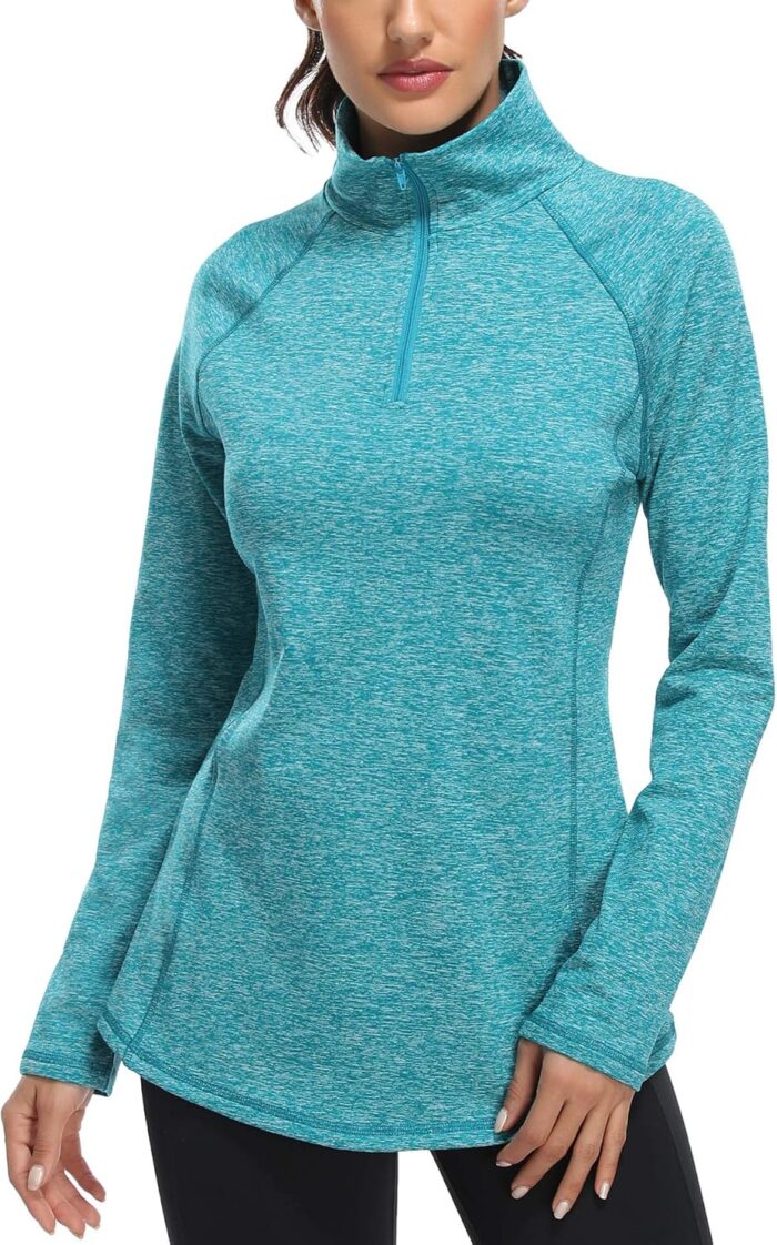 Miusey Womens Quarter Zip Running Pullover Jackets Long Sleeve Workout Tops (PRIME) - Image 2