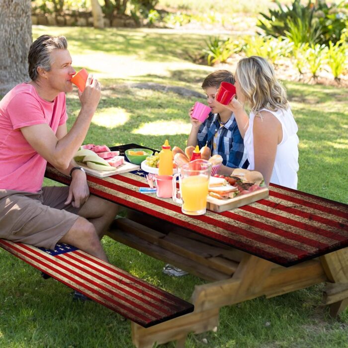 Picnic Table Cover with Bench Covers Elastic Edges, American Flag Fitted Table Cover, Outdoor Patio Camping Essentials 72 Inch 3PCS, Waterproof Camping Fitted Tablecloth with Drawstring Bag - Image 5