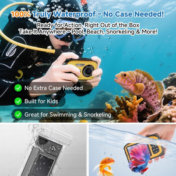 Underwater Floating Digital Camera – 48MP HD Bare-Body Waterproof Camera, No Case Needed for Underwater Fun & Childhood Memories (Yellow) - Image 3