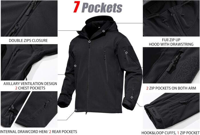 MAGCOMSEN Men's Tactical Jacket 7 Pockets Performance Fleece Lined Water Resistant Soft Shell Winter Coats - Image 6