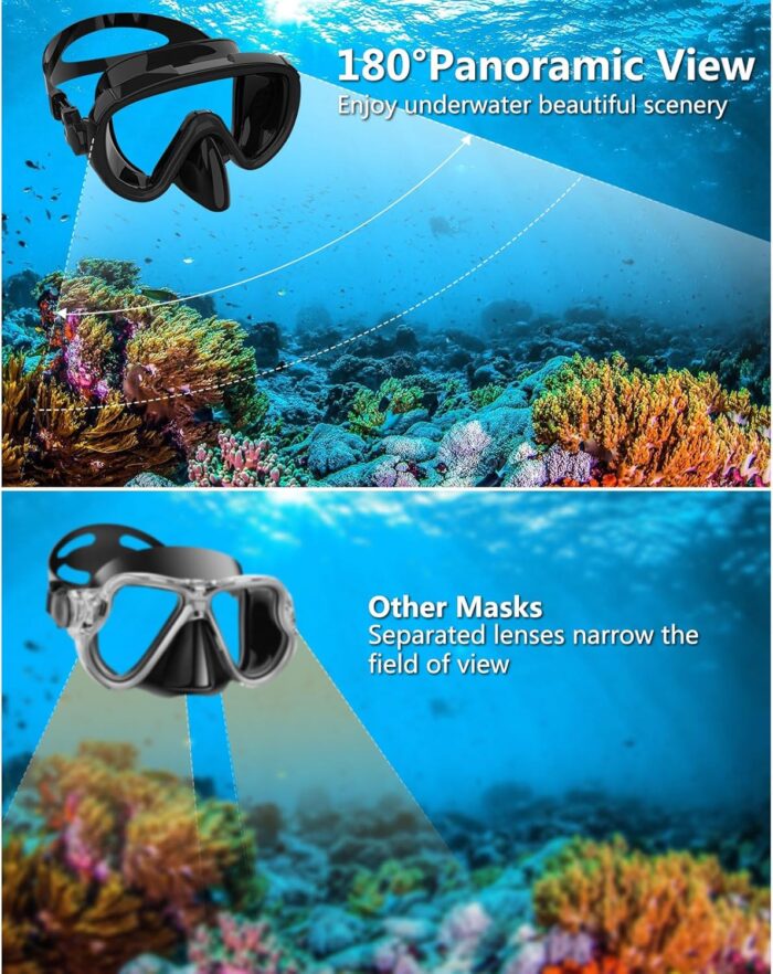 Bairuifu 2 Packs Dry Snorkel Mask Set Snorkeling Gear for Adults Scuba Diving Mask Swimming Glasses Swim Dive Mask Nose Cover Free Diving - Image 2