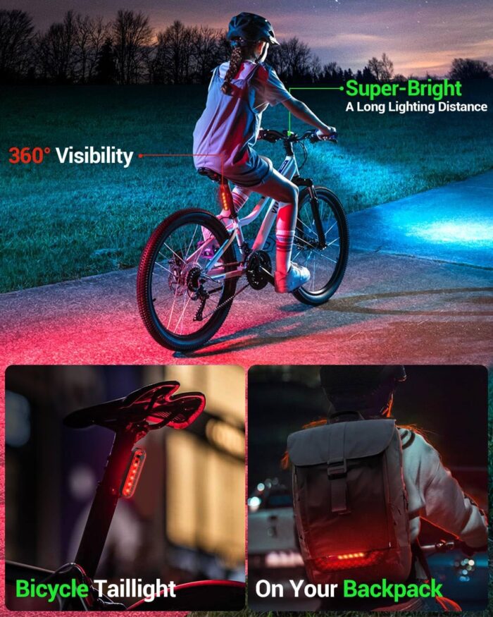 Victoper Bike Light, High Lumens Super Bright Bicycle Lite, 6+4 Modes USB Rechargeable Bike Headlight & Taillight Set, Waterproof Safety Bike Front & Rearlight for Road, Mountain, Night Riding - Image 5