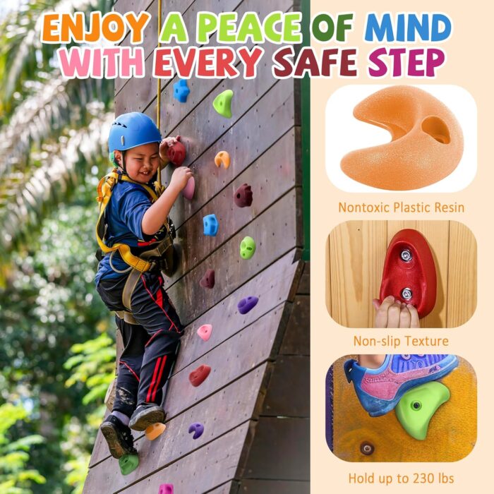 TOPNEW 18PCS Rock Climbing Holds for Kids, Rock Wall Climbing Holds with Hardware - Climbing Rocks for Indoor Outdoor Playground Climbing Wall - Image 3