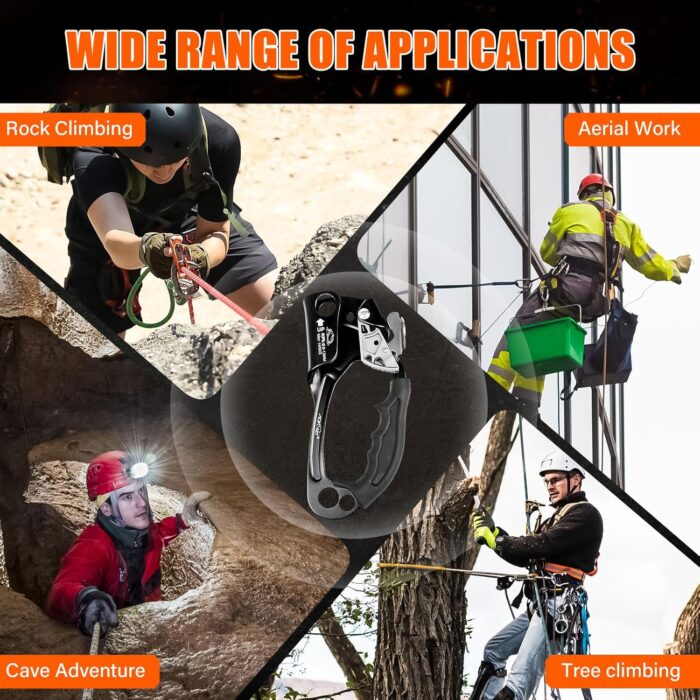 Hand Ascender High strength aluminum Alloy Climbing Ascender with Ergonomic Rubber Handle Strong Rappelling Gear Equipment for Rock Climbing Tree Arborist Rescue Mountaineering Caving Left Right Hand - Image 7