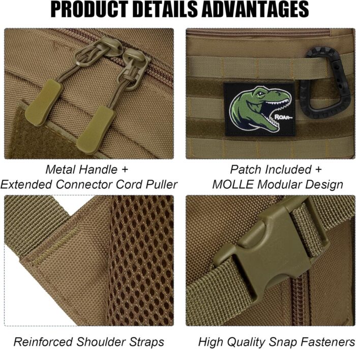 Kids Tactical Backpack Army Molle Bookbag Military Boys Backpack for School, Outdoor, Camping (Includes 2 Patches +1 Carabiner), Brown - Image 5