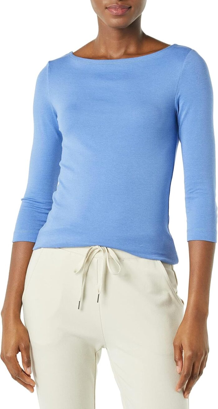 Amazon Essentials Women's Slim-Fit 3/4 Sleeve Boat Neck T-Shirt