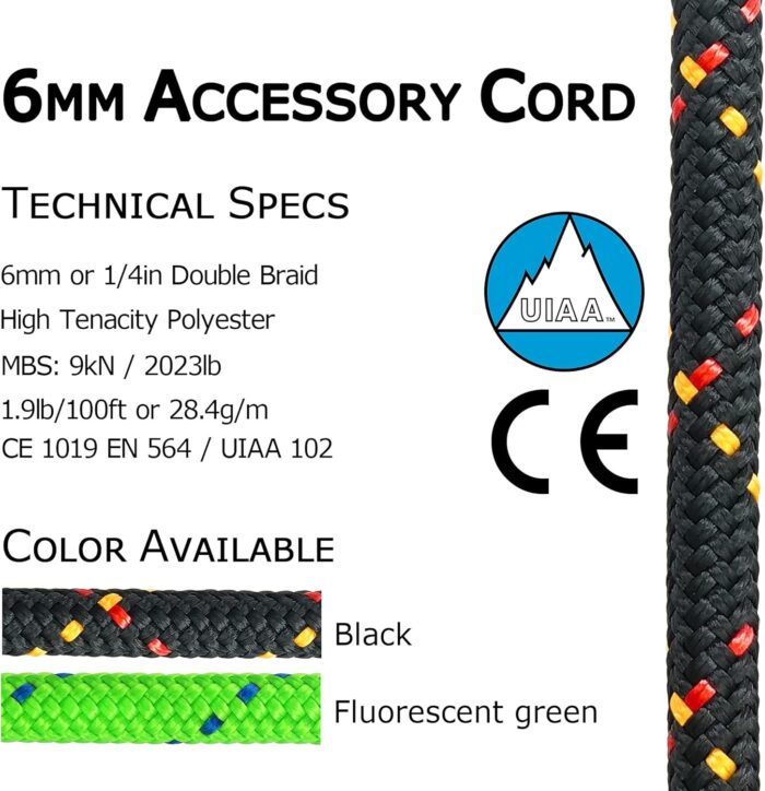 GM CLIMBING 6mm Accessory Cord Rope Double Braid CE/UIAA - Image 2