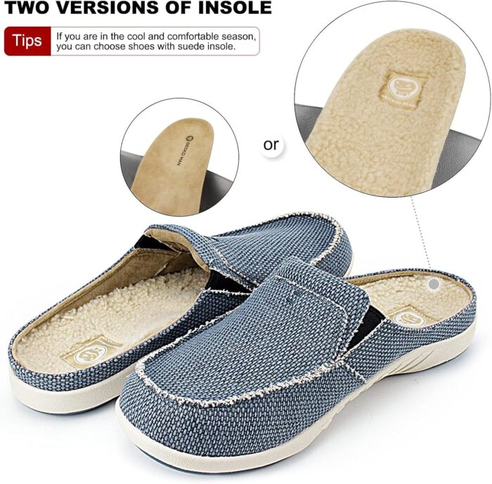 Mens Slippers with Arch Support, Canvas House Slipper for Men with Velvet Lining, Slip On Clog, Indoor Outdoor House Shoes with Anti-Skid Rubber Sole - Image 6