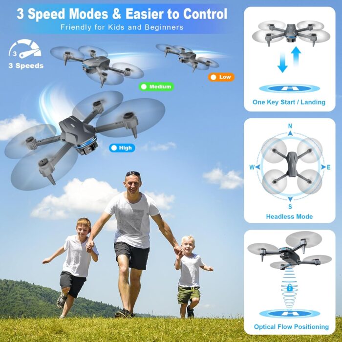 Drones with Camera for Adults 1080P HD Foldable Drone with Carrying Case Drones for Kids with One Key Take Off/Land, 3 Speed Mode, 360° Flip S101 - Image 2