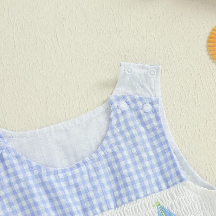 Baby Girl Boy Summer Clothes Sailing Boat Embroidery Gingham Sleeveless Romper Bodysuit Outfit 0 3 6 9 12 18 Months - Image 4