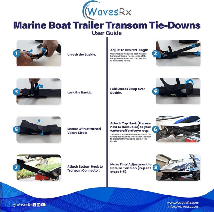 Premium Boat & Jet Ski Trailer Transom Tie Down Straps - Adjustable Marine Boat Trailer Strap via Quick Release Buckle - Boats Transom Straps & Watercraft Accessories for Safe Transport - Image 6