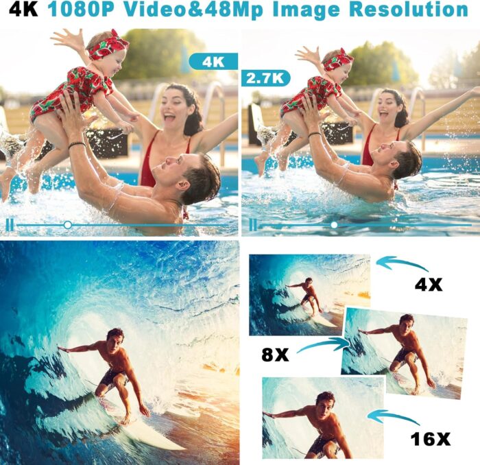 Waterproof Digital Camera, Underwater Camera with 32GB Card(Installed), 4K FHD 48MP Dual-Screen Selfie Under Water Camera for Photography, 10FT Waterproof Camera for Snorkeling, Surfing, Rafting - Image 2