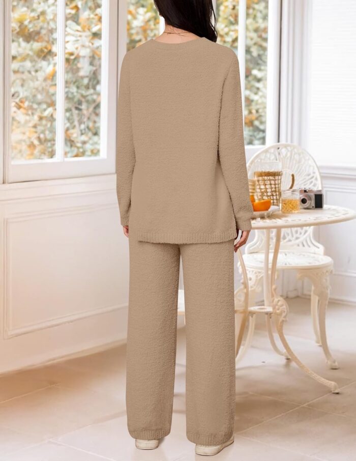 NENONA Women's Fuzzy Fleece Lounge Sets 2 Piece Loungewear Outfits Oversized Tunic Sweater Wide Leg Pants Pajama Sets - Image 5