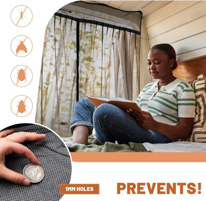 Van Bug Screen High Roof Mosquito Bug Net for Camping Screen Universal Size Mosquito Net Center Zipper Closure with Zipper Van Camping(Large, 83 x 60 Inch) - Image 4