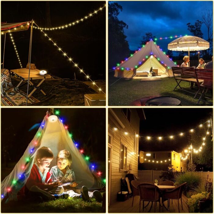Camping String Lights, Outdoor String Lights with 8 Lighting Modes, Rechargeable String Light Camping 2 in 1, Waterproof Portable Stowable USB Camping Lights for Camping, Yard, Party Decor 32.8 ft - Image 4