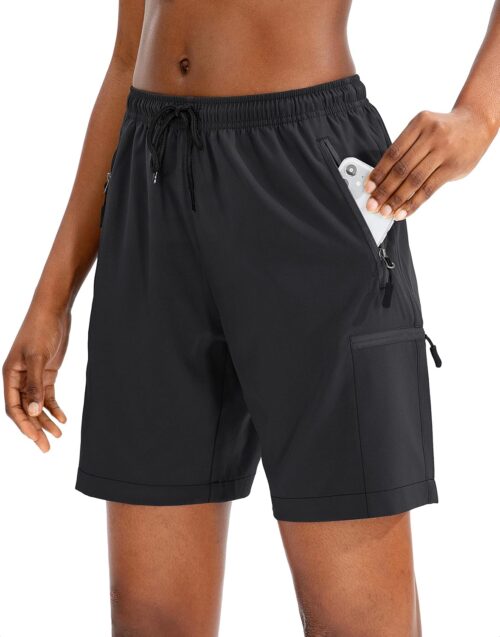 SANTINY Women's 5''/ 7''/9'' Hiking Cargo Shorts Quick Dry Lightweight Summer Shorts for Women Athletic Golf Zipper Pockets