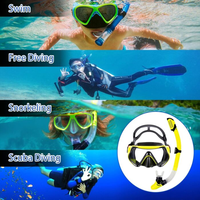 Diving Snorkle, Mask Set Adult,Anti-Fog Panoramic View Mask Scuba Gear,Goggles Swimming Adult for Snorkeling Scuba Diving Swimming Travel Size - Image 7