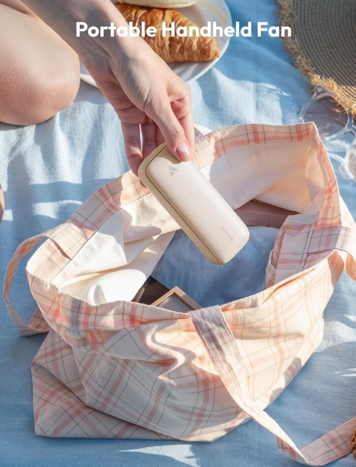 Aecooly Slim Portable Fan, Thin Handheld Fan, USB Rechargeable Mini Personal [17H Max Cooling Time], Battery Powered Small Foldable Pocket for Travel, Summer, Gifts for Women, Girls -Beige - Image 6