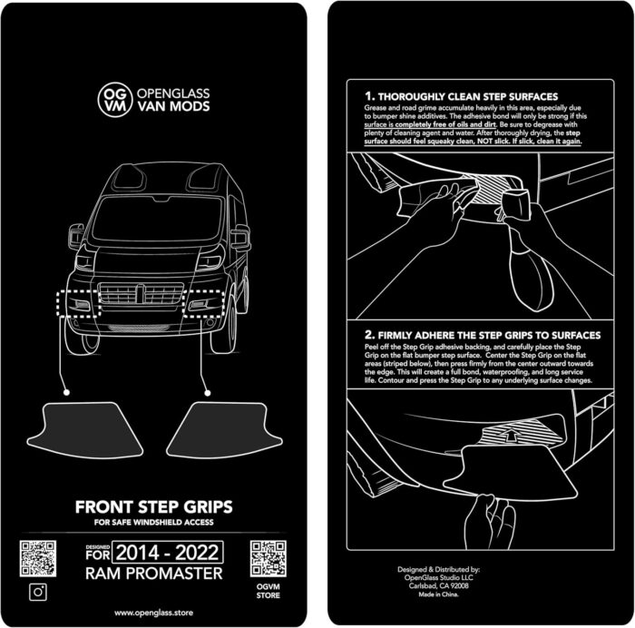 OpenGlass Van Mods - Ram Promaster Front Bumper Step Grips (2 Pack) - Ram Promaster Accessories to Safely Access Your Windshield Made with Marine Grade Material, Easy Installation - Image 5