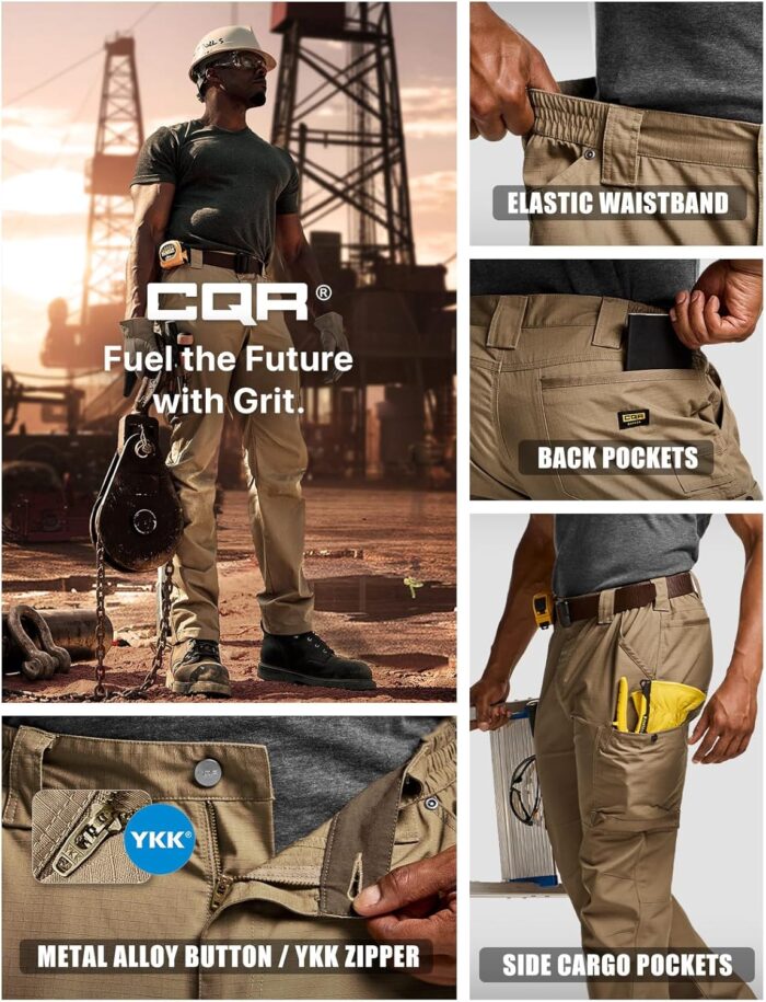 CQR Men's Quick Dry Work Pants, Water Resistant Outdoor Tactical Pants, Lightweight Stretch Cargo Hiking Pants - Image 4