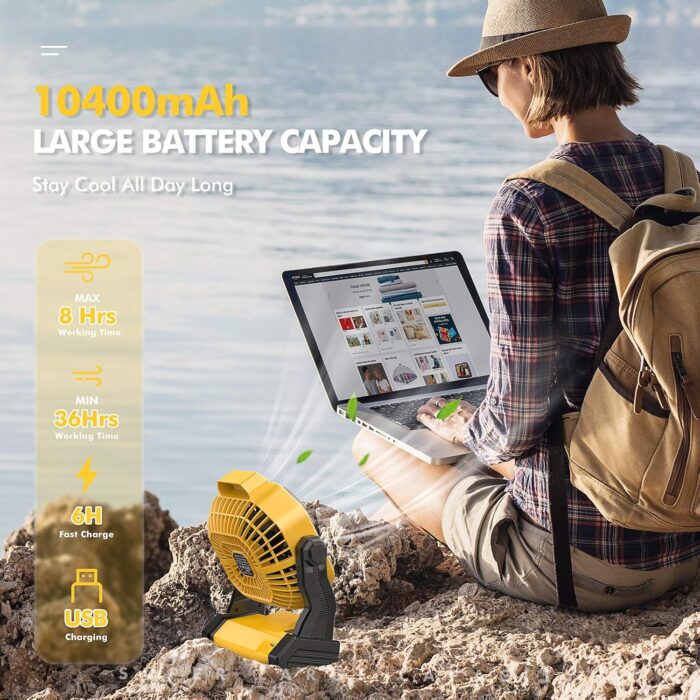 Camping Fan with LED Lantern, 36 Hours 9 Inch Portable Rechargeable Battery Powered Fan with Stepless Speed and Quiet Battery Operated for Picnic, Barbecue, Fishing, Travel, Home, Tent - Image 2