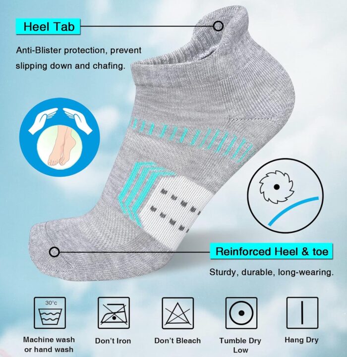 Womens Athletic Cushioned Anti-Blister Comfort Running Ankle Socks 5 Pairs - Image 3