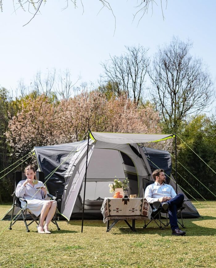 8 Person Larger Extended Dome Camping Tent with 3 Rooms, Waterproof Semi-Freestanding Family Outdoor Tent with Spacious Interior and Mesh Windows - Image 9