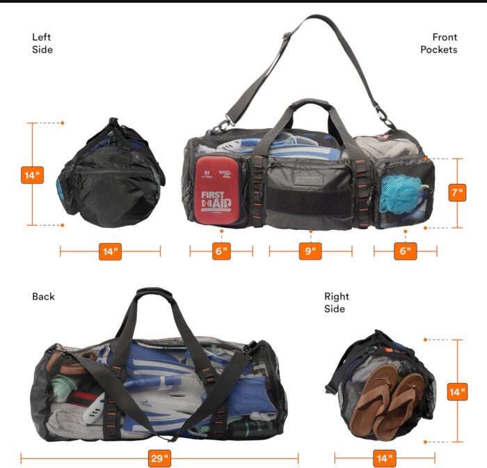 Fitdom 90L Large Mesh Duffle Bag for Scuba Dive or Snorkel Equipment. Best for Water Sports & Beach Activities like Swimming, Diving & Snorkeling. Perfect for Travel, Storage Swim Gym Gears & Balls - Image 2