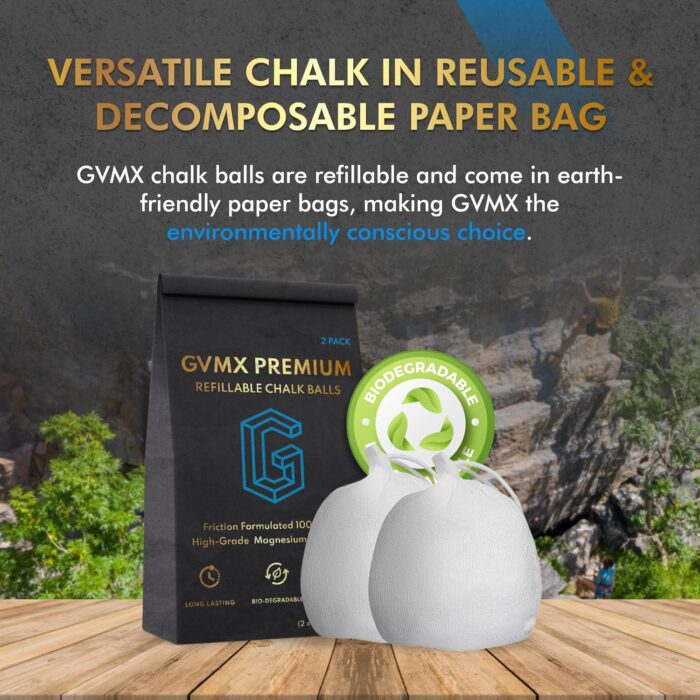 130g (2 x 65g) Premium Chalk Balls. Pro-Grade Gym Chalk in Refillable Sock. Eco Friendly Packaging. Grip Enhancing Gym Accessory for Weightlifting, Rock Climbing, Gymnastics & More. Package May Vary. - Image 6