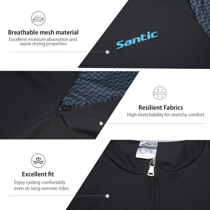 Santic Men's Cycling Jersey Short Sleeve Tops Pro Road Bike Shirt Full Zipper UPF 50+ MTB Jersey with Pockets - Image 6