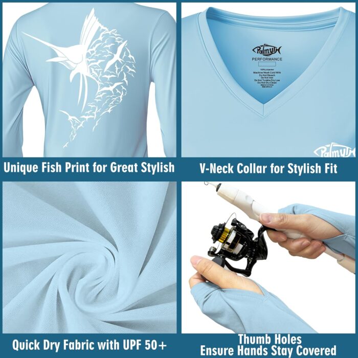 Palmyth Womens UPF 50+ Fishing Shirts Sun Protection Long Sleeve T-Shirt - Image 3