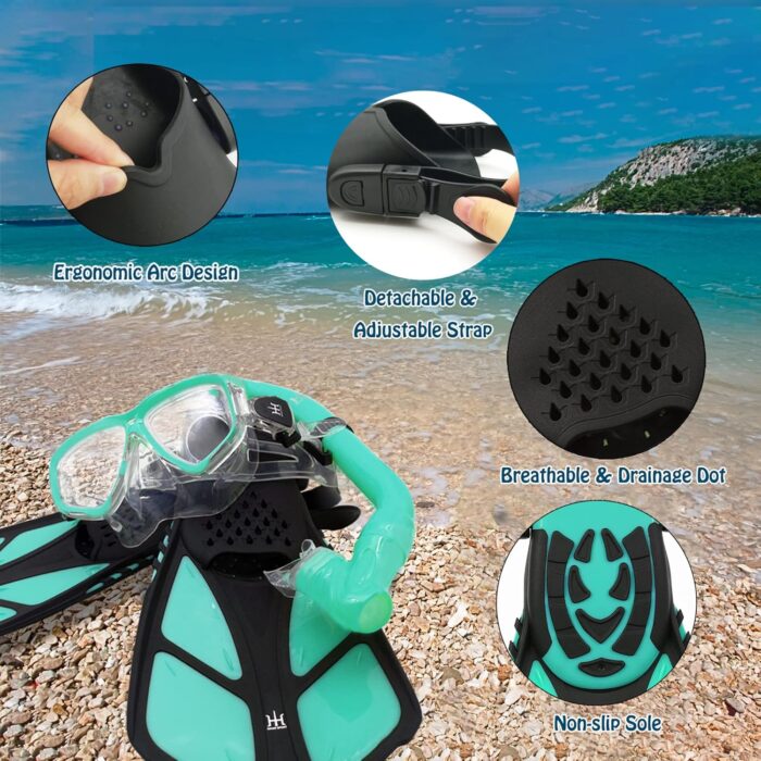 Kids Mask Fins Snorkel Set Snorkeling Packages, with Diving Mask, Snorkel, Adjustable Swim Fins, Mesh Bag, Anti-Fog Anti-Leak Snorkeling Gear for Kids for Snorkeling Swimming Diving - Image 6