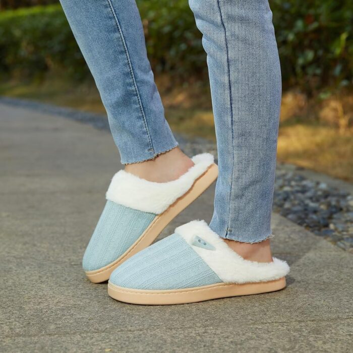 NineCiFun Women's Slip on Fuzzy House Slippers Memory Foam Slippers Scuff Outdoor Indoor Warm Plush Bedroom Shoes with Faux Fur Lining - Image 9