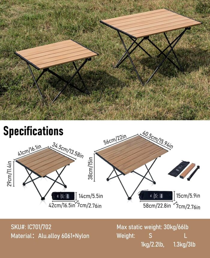 iClimb Ultralight Compact Camping Folding Table with Carry Bag (Nature- S) - Image 3