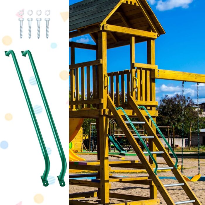 Lounsweer 2 Pieces Playground Accessories Metal Green Safety Handles Playhouse Ladder Handle Long Green Grab Handle Bars for Treehouse, Jungle Gym, Rock Climbing Wall, Playground (37 Inch) - Image 6