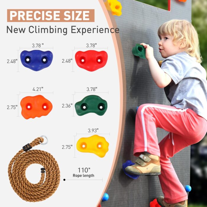 FRUITEAM 25 Rock Climbing Wall Holds for Kids Adults,Indoor and Outdoor Playground Rock Wall Climbing Kit,Knotted Climbing Rope,Colourful Climbing Rock Wall Grips for Kids - Image 2